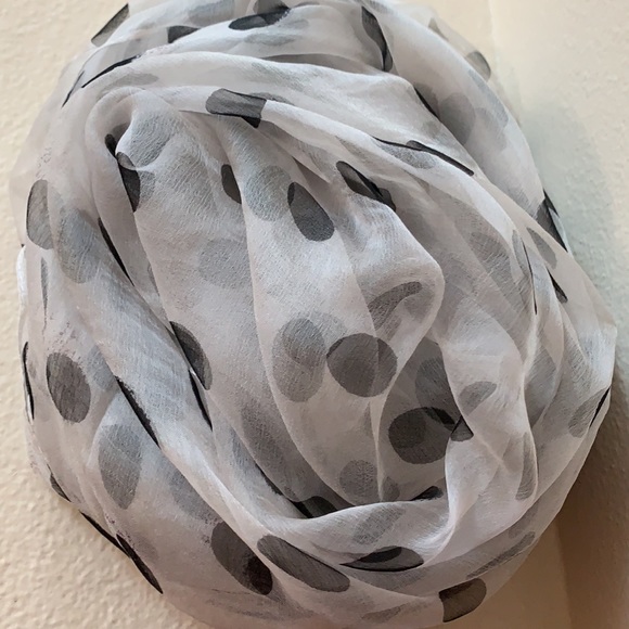 Black Polka Dot White Fine Silk Scarf - Picture 9 of 14